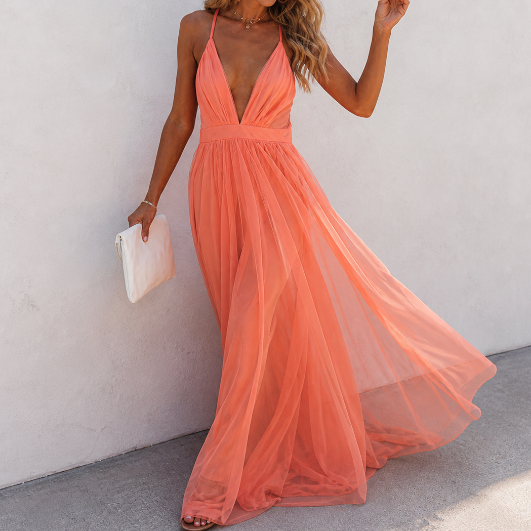 Diana | Vestido Maxi Luz Coral