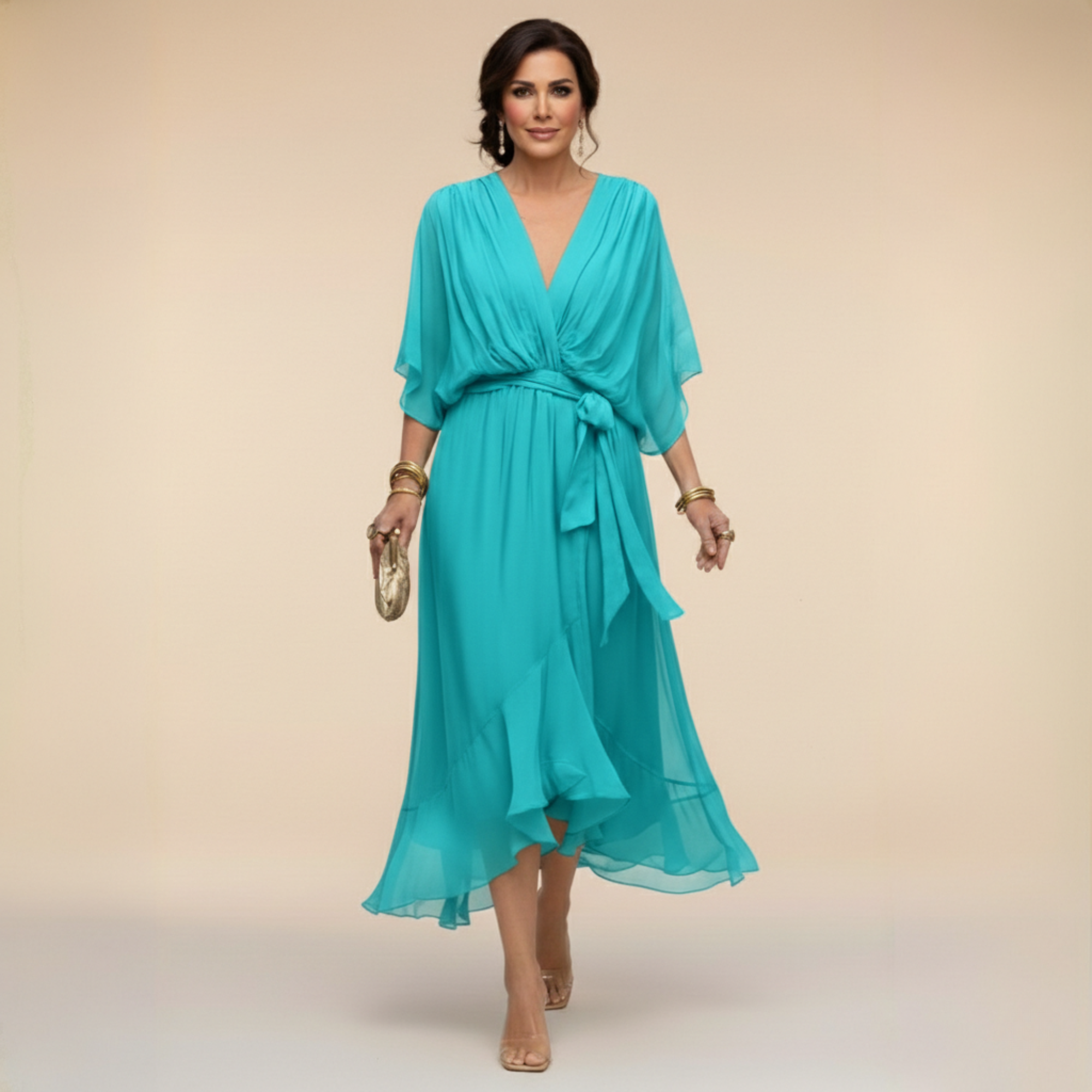 Monica - Vestido de chiffon con escote en V