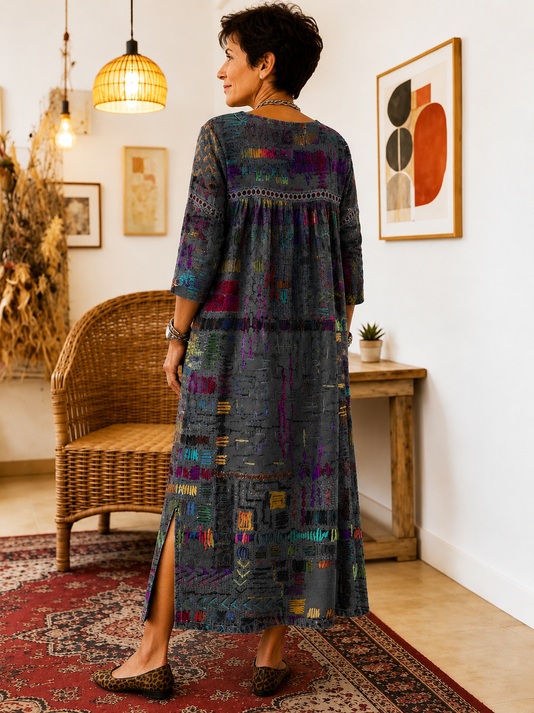 Matilda | Vestido Denim con Patchwork Étnico