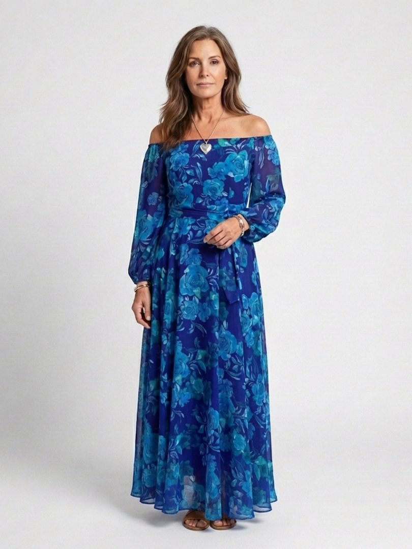 Teresa | Vestido Maxi Floral Sin Hombros