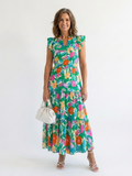 Lila | Vestido Midi de Volantes con Escote en V Floral