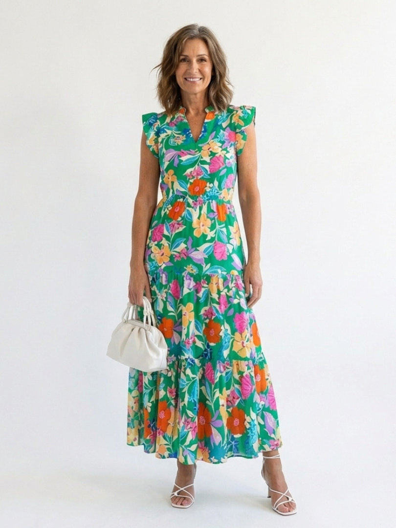 Lila | Vestido Midi de Volantes con Escote en V Floral