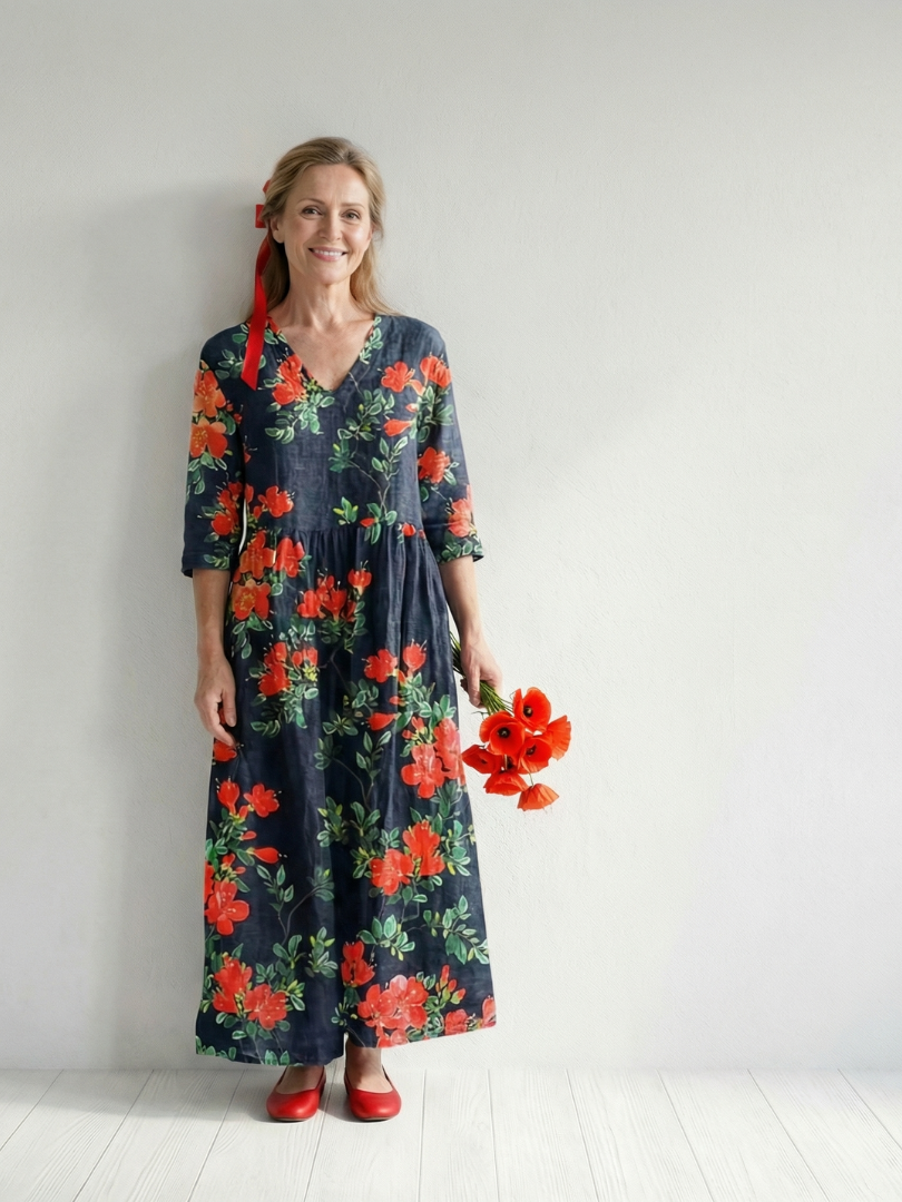 Ceren | Vestido Midi Floral de Caída Suave