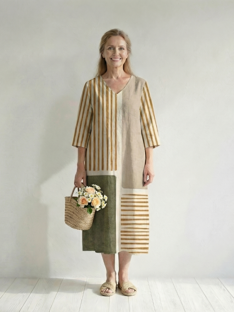 Soren | Vestido Midi de Rayas Mixtas Claras