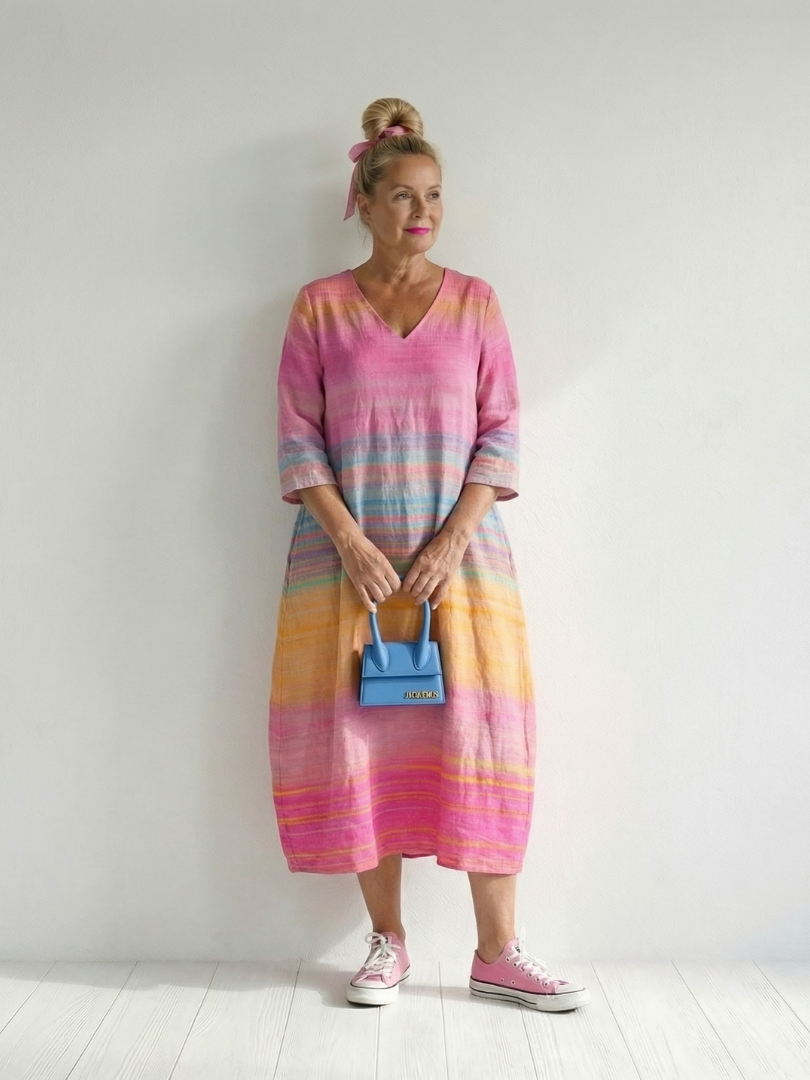 Belinda | Vestido Midi de Rayas en Gradiente