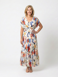 Savannah | Vestido Midi Floral Plisado de Manga Corta