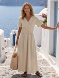 Alvara | Vestido Midi Envoltura de Manga Corta con Escote en V