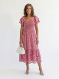 Odette | Vestido Midi Floral con Hombros Descubiertos