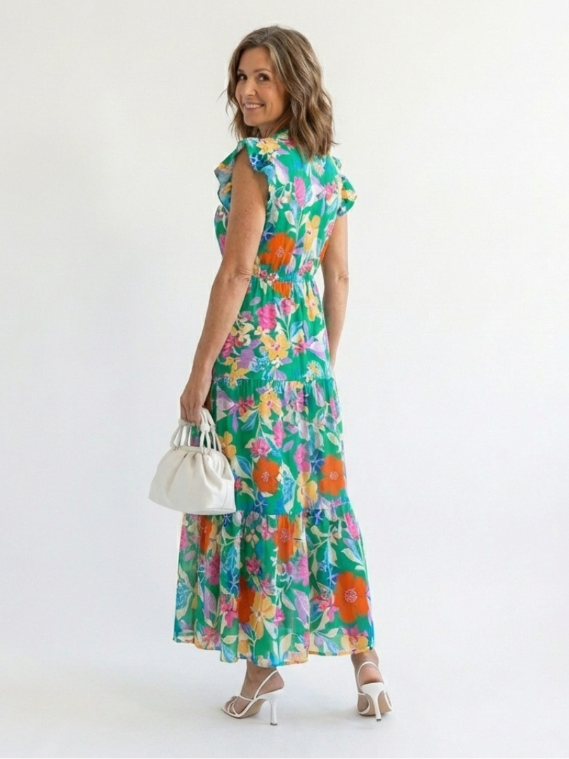 Lila | Vestido Midi de Volantes con Escote en V Floral