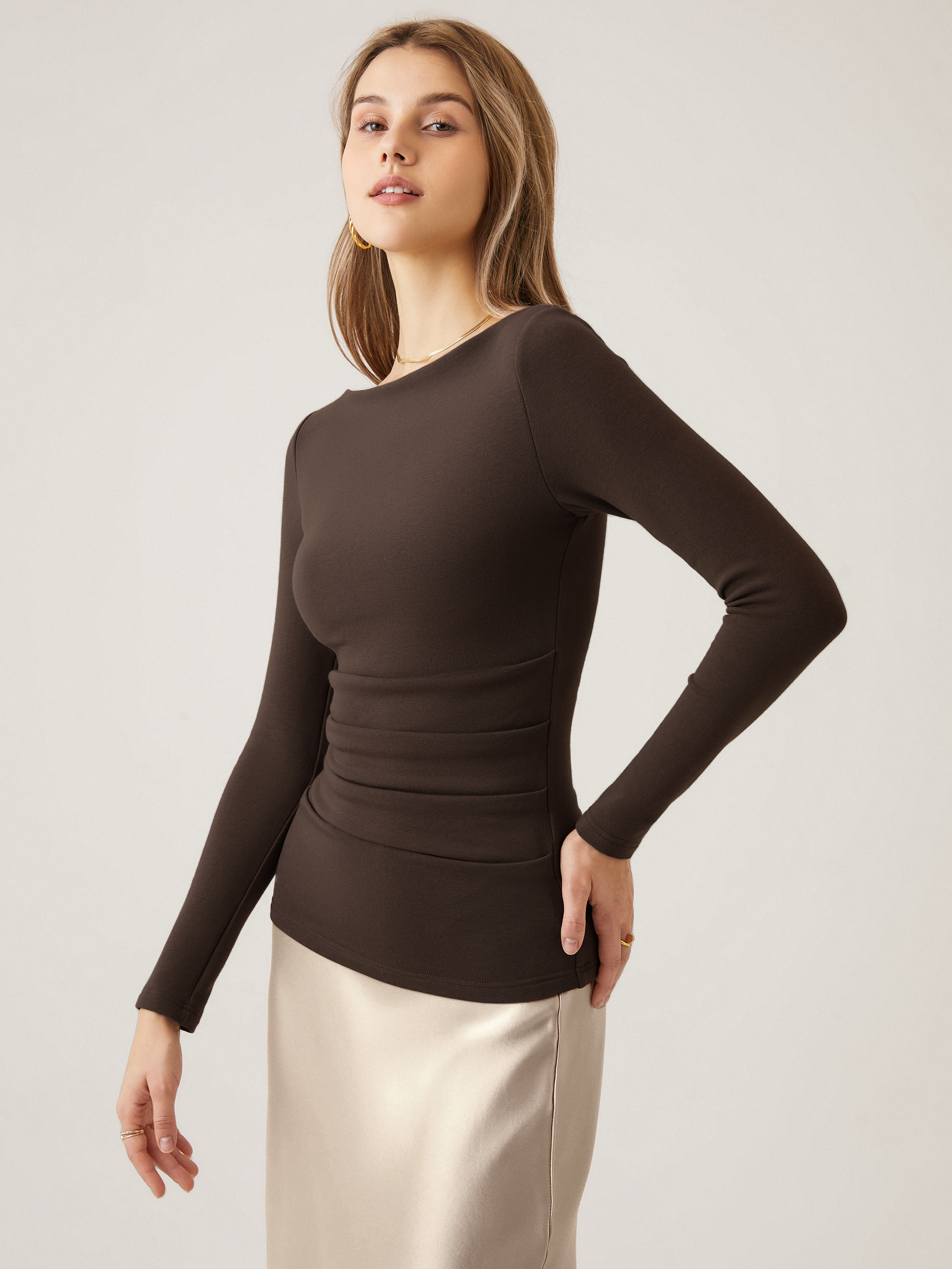 Elena Garcia Madrid  | Top premium de escote barco en color espresso