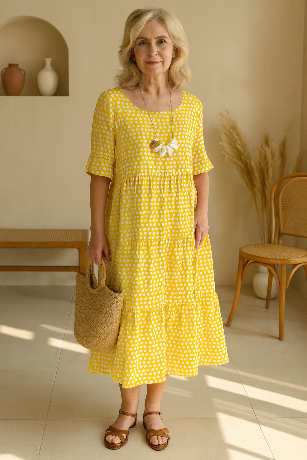 Zerelle | Vestido Midi de Manga Corta