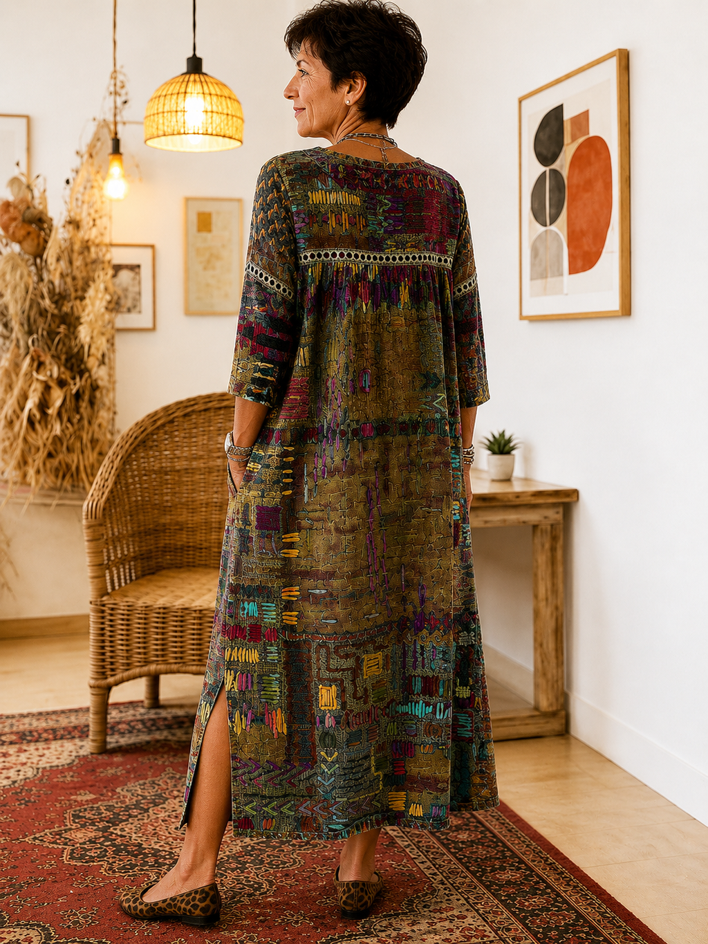Matilda | Vestido Denim con Patchwork Étnico