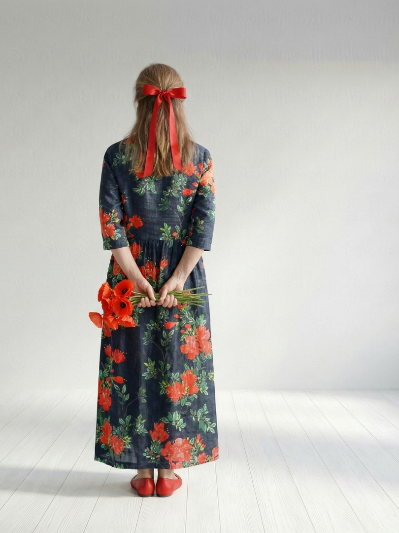 Ceren | Vestido Midi Floral de Caída Suave