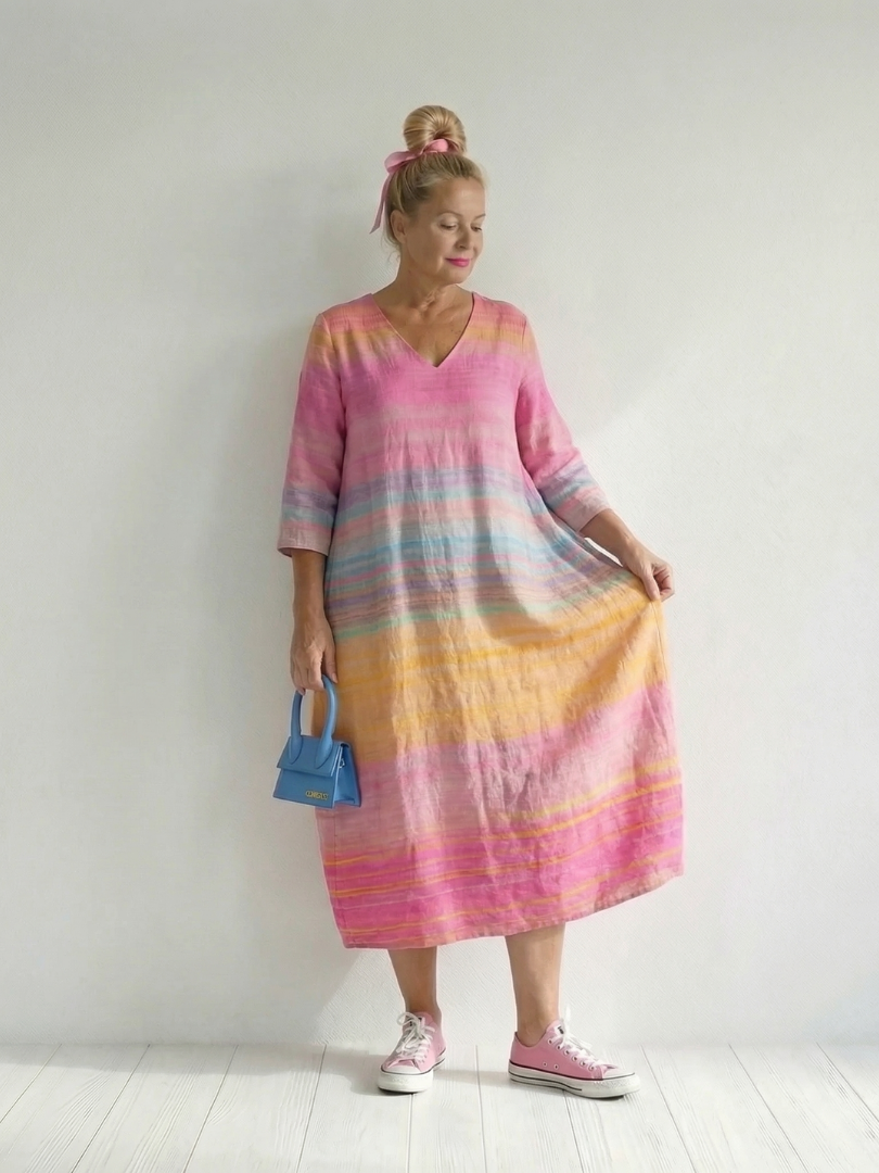 Belinda | Vestido Midi de Rayas en Gradiente