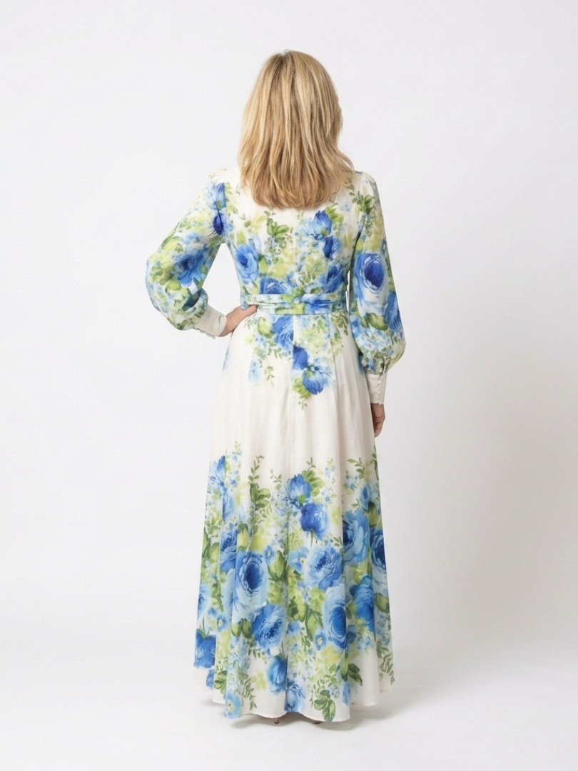 Nuria | Vestido largo de botones con mangas largas y estampado floral