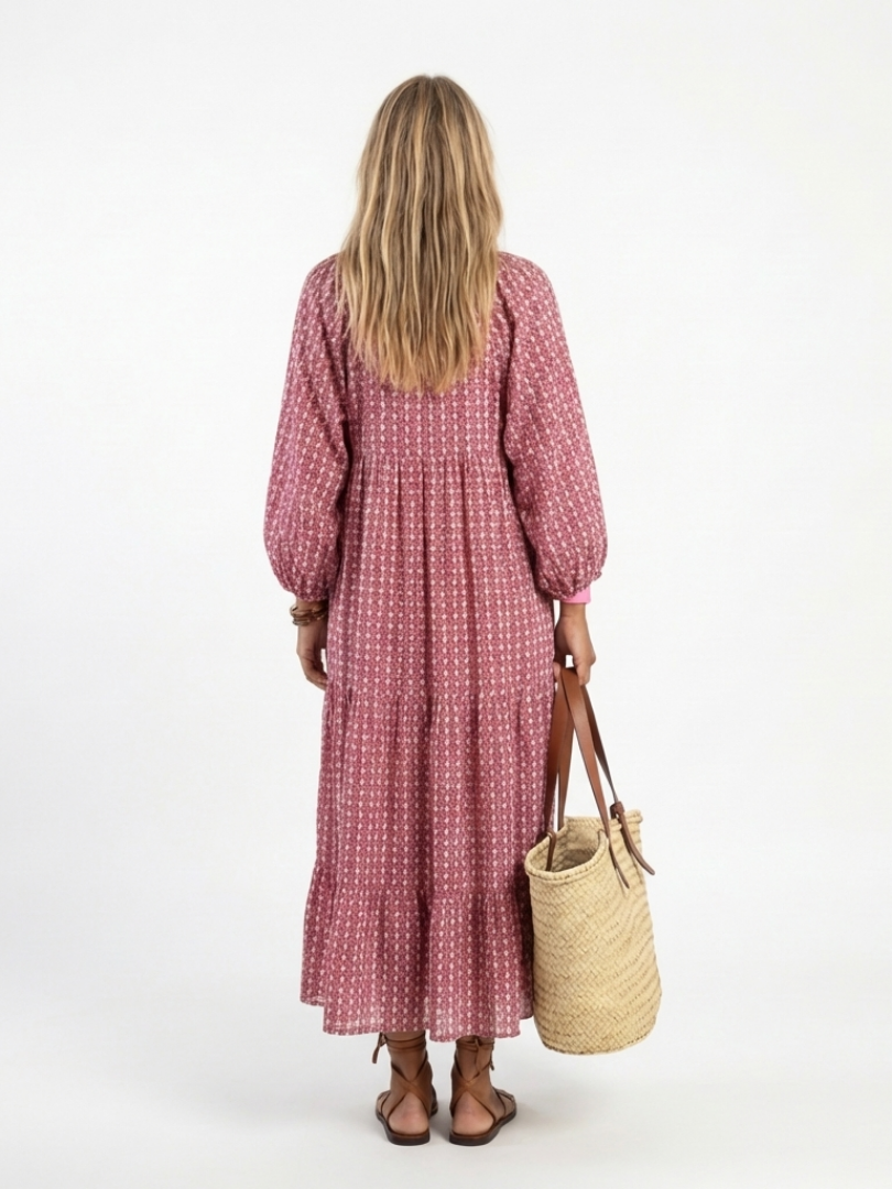 Paloma | Vestido Midi de Manga Larga con Estampado Geométrico