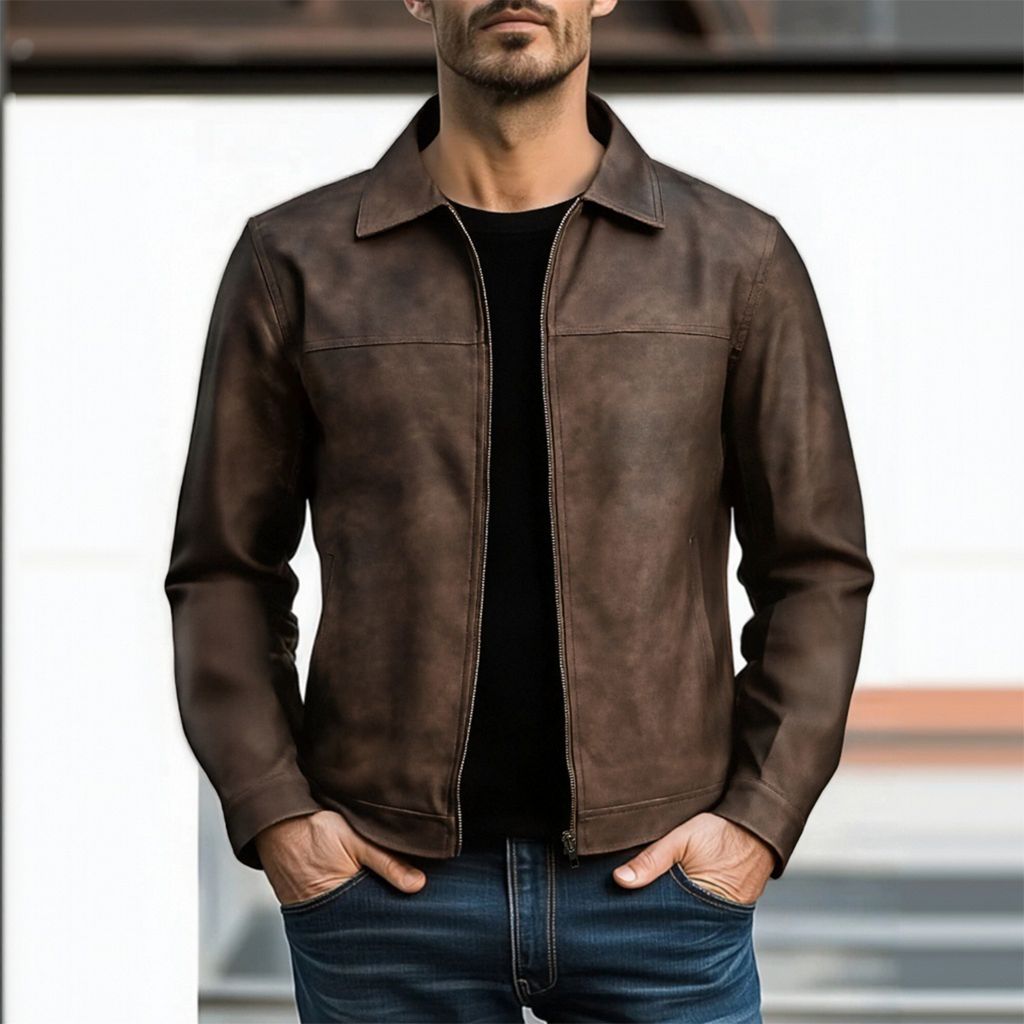 Rafael | Chaqueta de Cuero con Cremallera Clásica