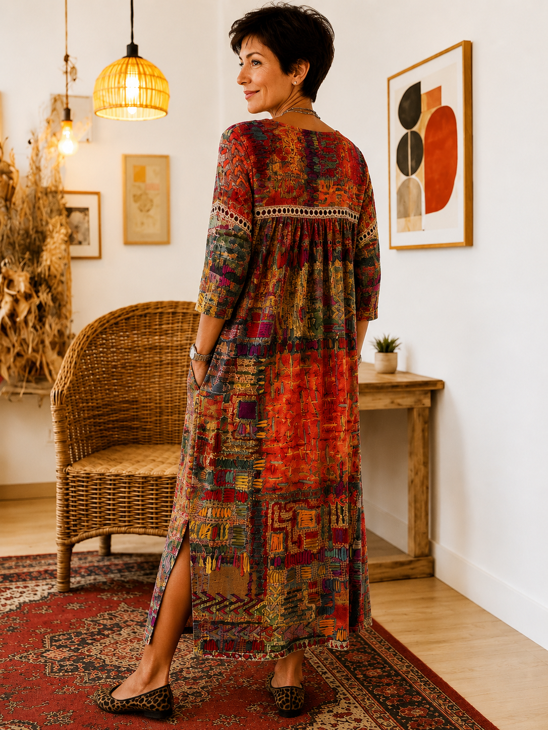 Matilda | Vestido Denim con Patchwork Étnico