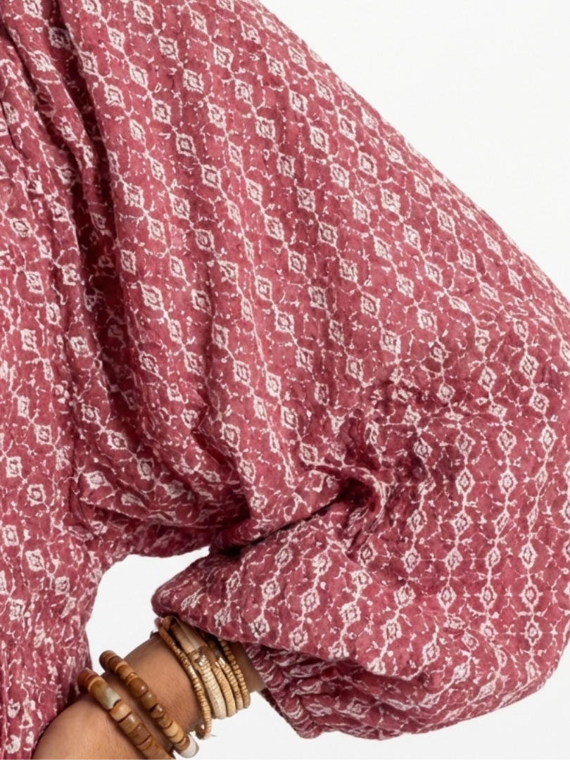 Paloma | Vestido Midi de Manga Larga con Estampado Geométrico