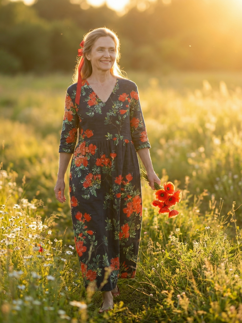 Ceren | Vestido Midi Floral de Caída Suave
