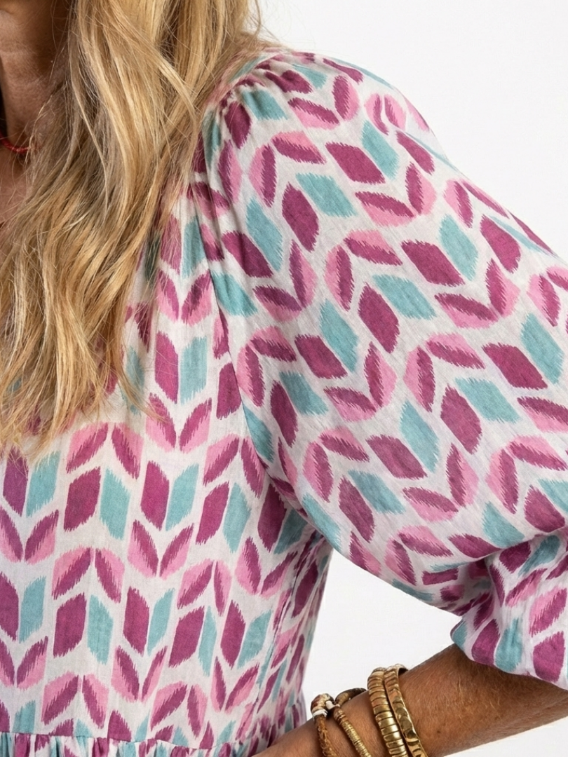 Mireya | Vestido Midi de Manga Larga con Estampado Geométrico