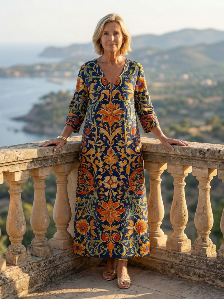 Elenara | Vestido Midi Floral Ornamental Limpio