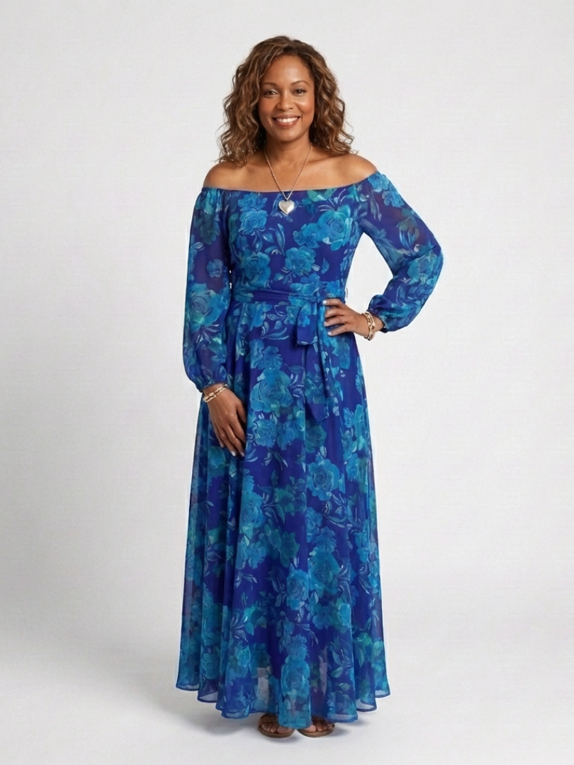 Teresa | Vestido Maxi Floral Sin Hombros