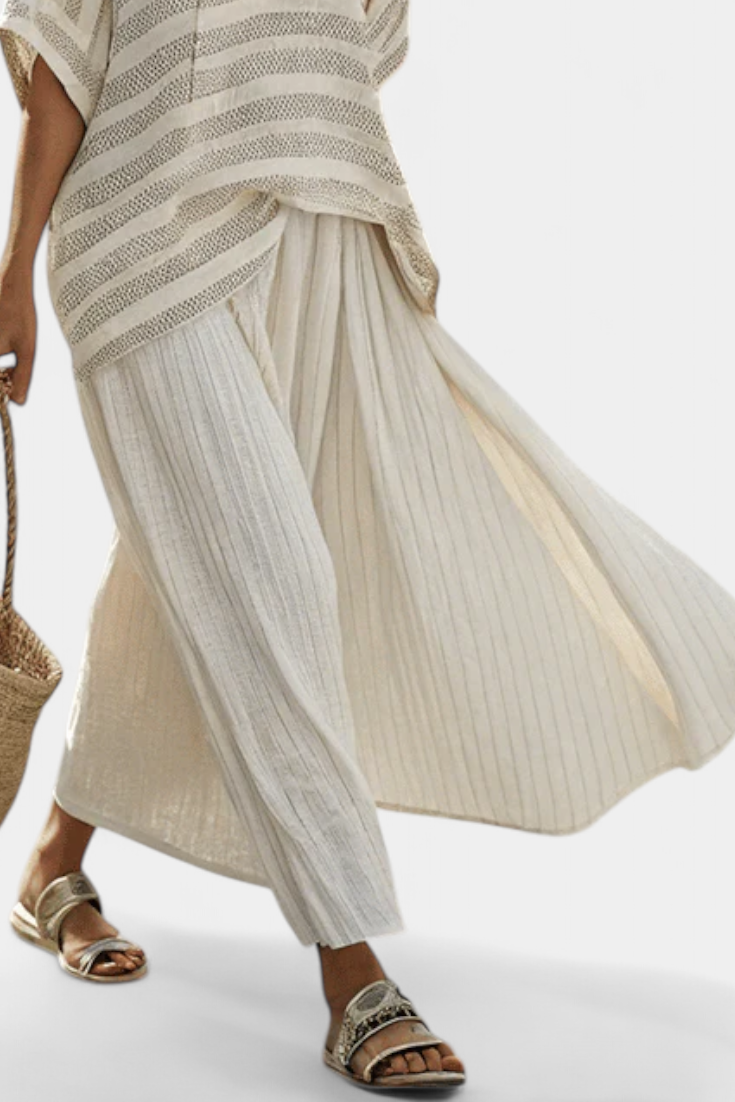 Graziella – top a rayas en bambú natural y pantalones fluidos de lino