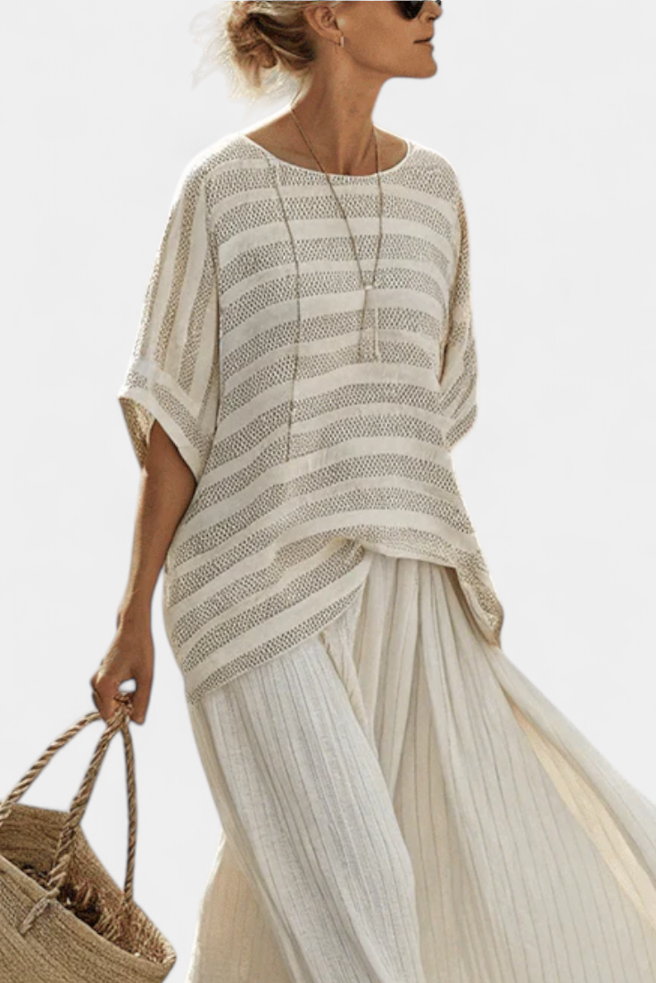 Graziella – top a rayas en bambú natural y pantalones fluidos de lino