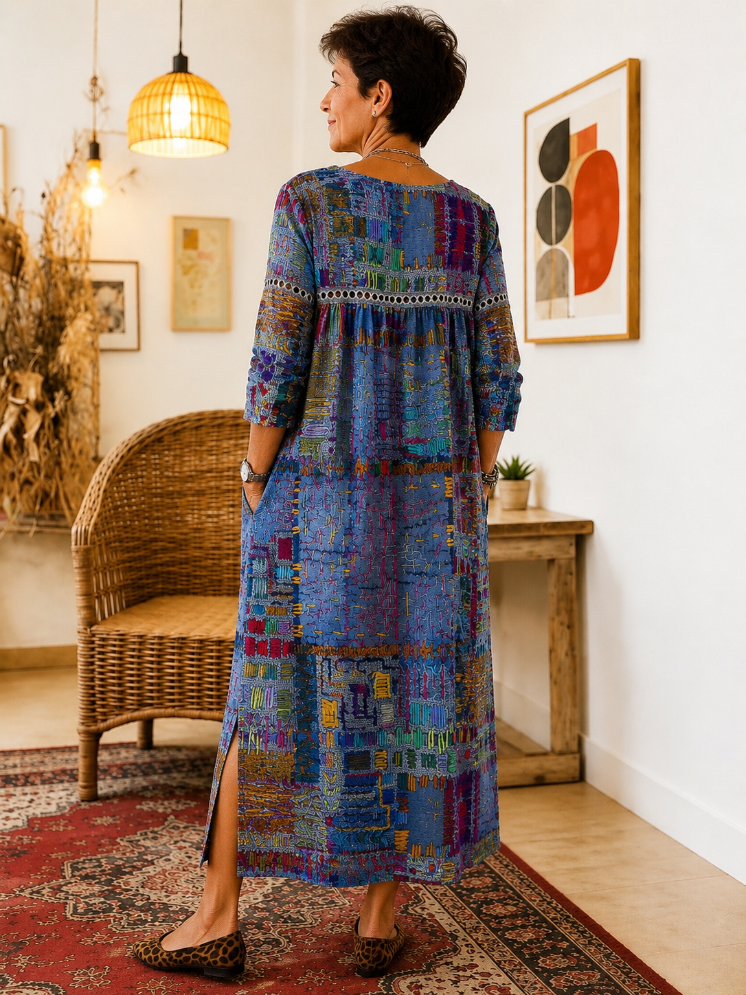 Matilda | Vestido Denim con Patchwork Étnico