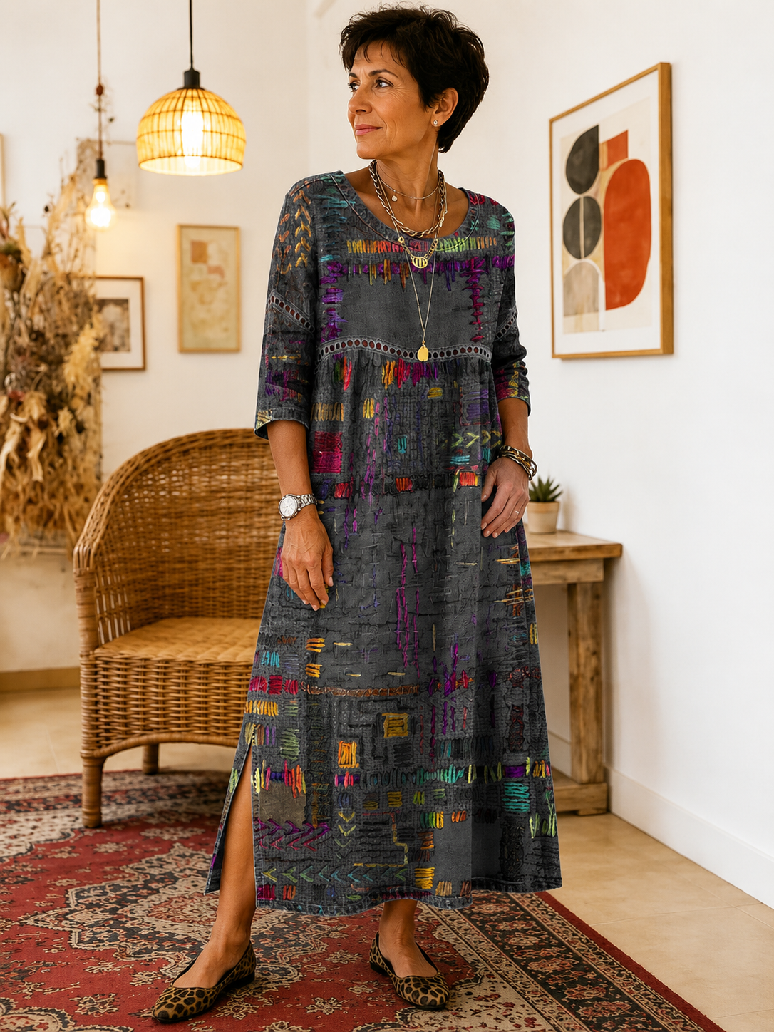 Matilda | Vestido Denim con Patchwork Étnico