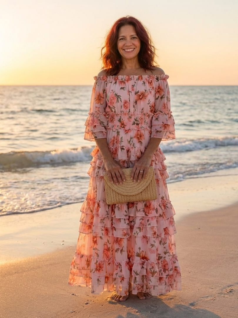 Rosalia | Vestido Maxi Floral con Volantes y Hombros Descubiertos
