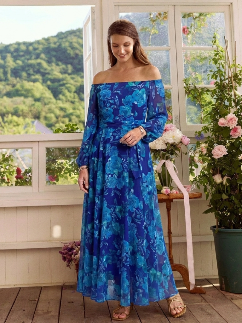 Teresa | Vestido Maxi Floral Sin Hombros
