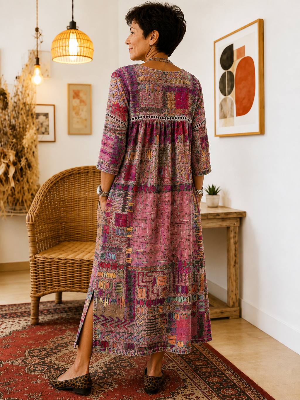 Matilda | Vestido Denim con Patchwork Étnico