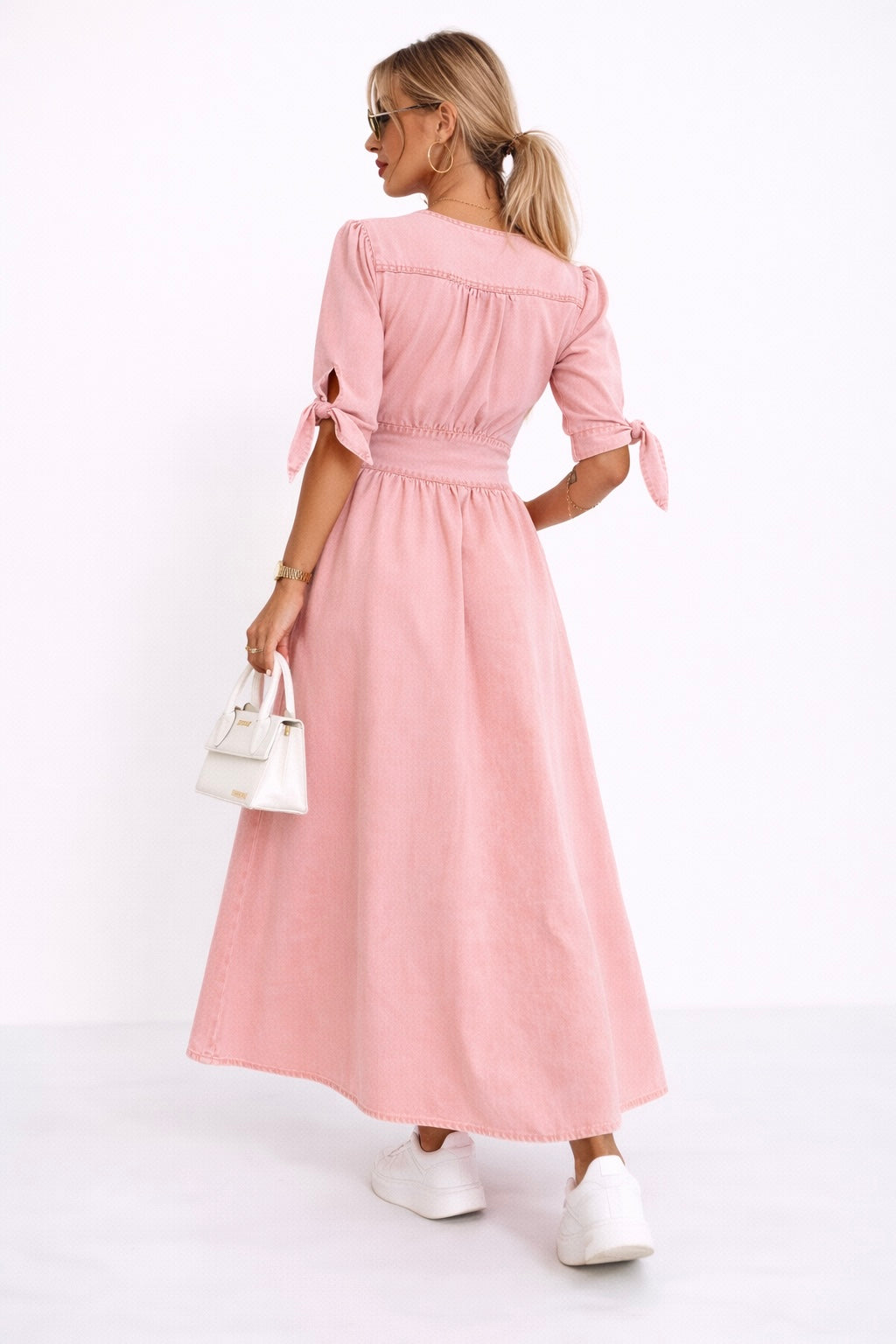 Clarina - Vestido con nudo y escote en v profundo