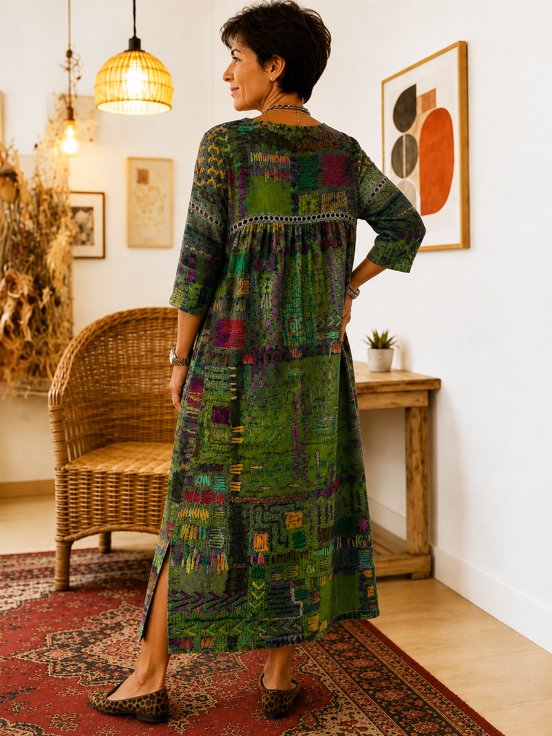 Matilda | Vestido Denim con Patchwork Étnico