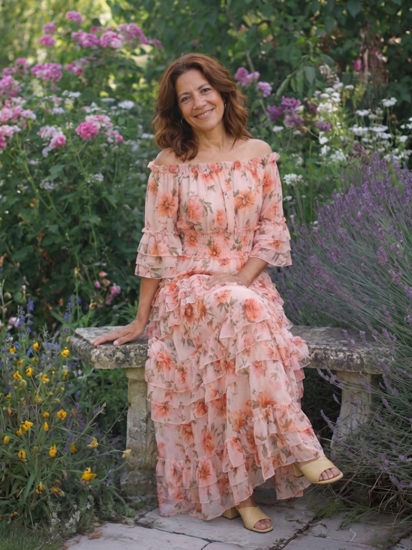 Rosalia | Vestido Maxi Floral con Volantes y Hombros Descubiertos