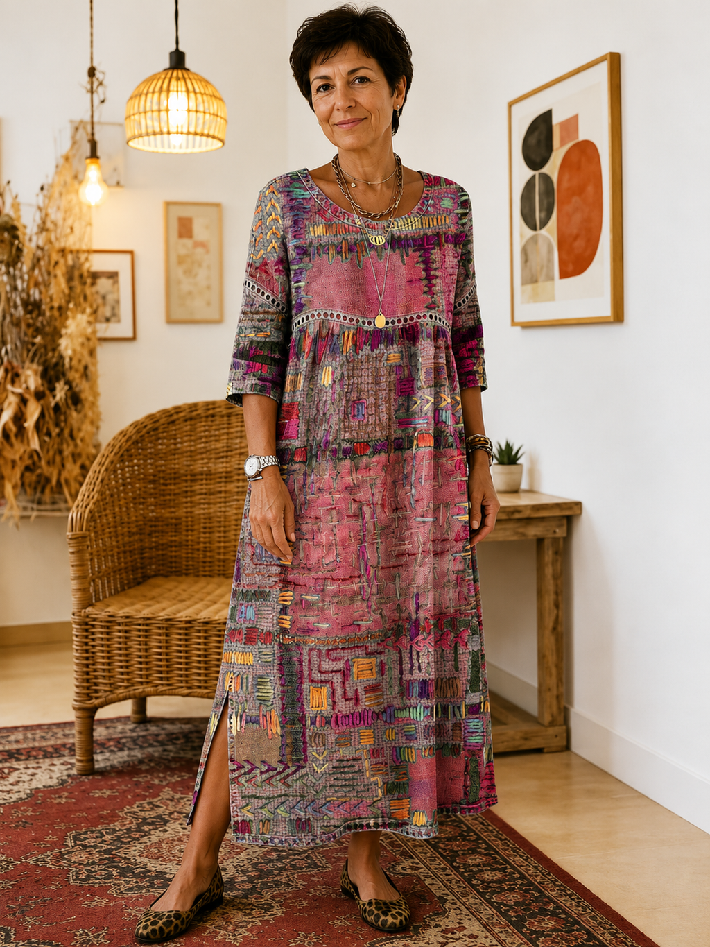 Matilda | Vestido Denim con Patchwork Étnico