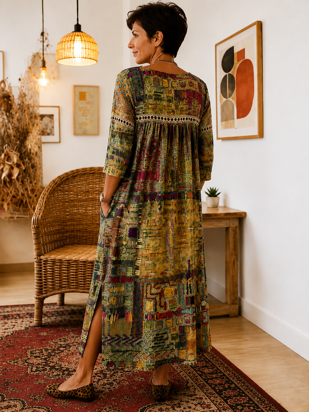 Matilda | Vestido Denim con Patchwork Étnico