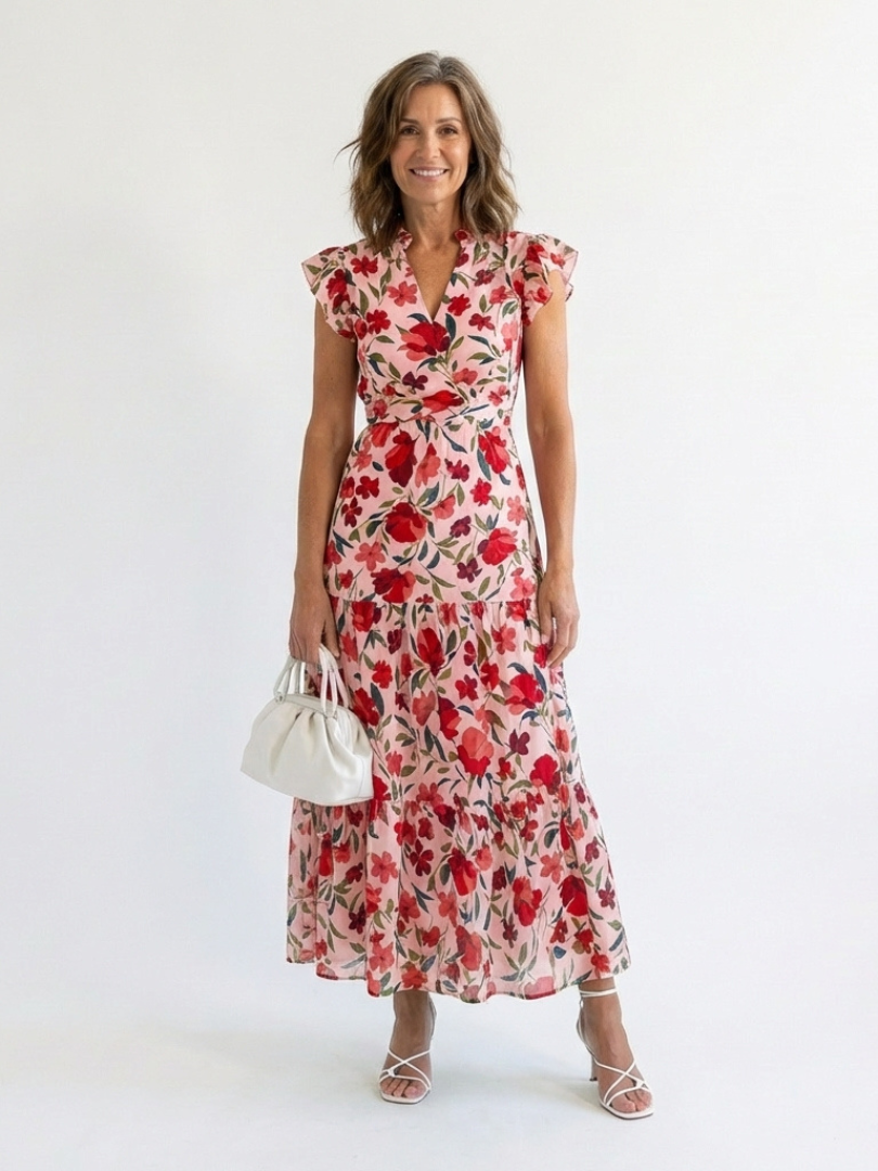 Lila | Vestido Midi de Volantes con Escote en V Floral