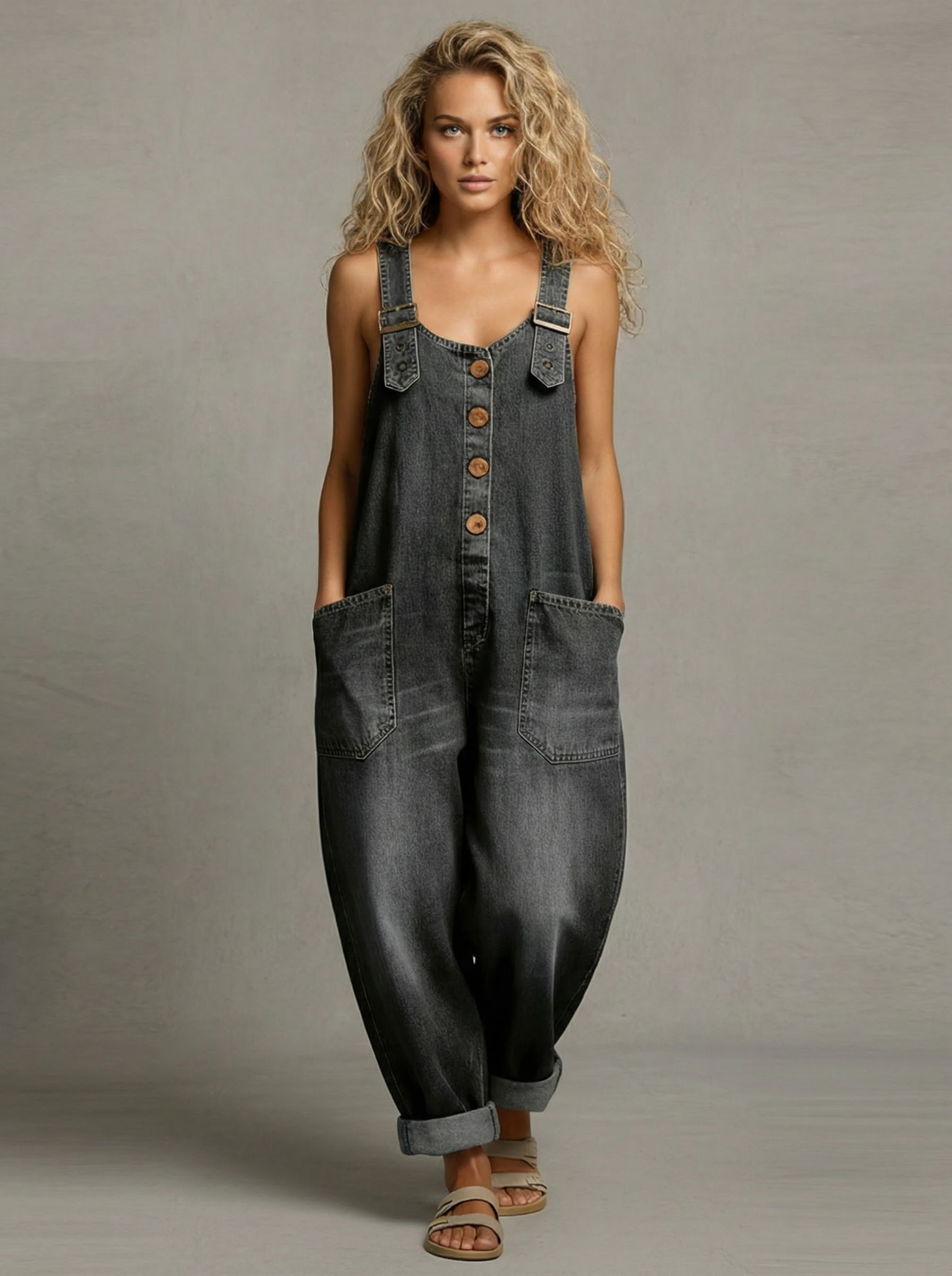 Rocio | Mono vaquero casual con hebilla ajustable.