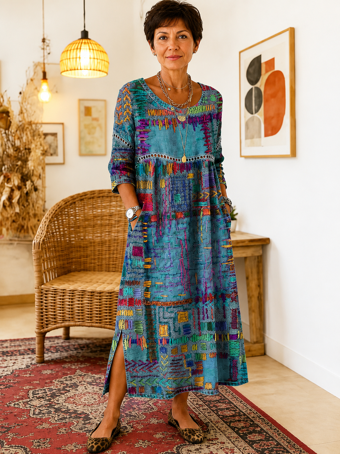 Matilda | Vestido Denim con Patchwork Étnico