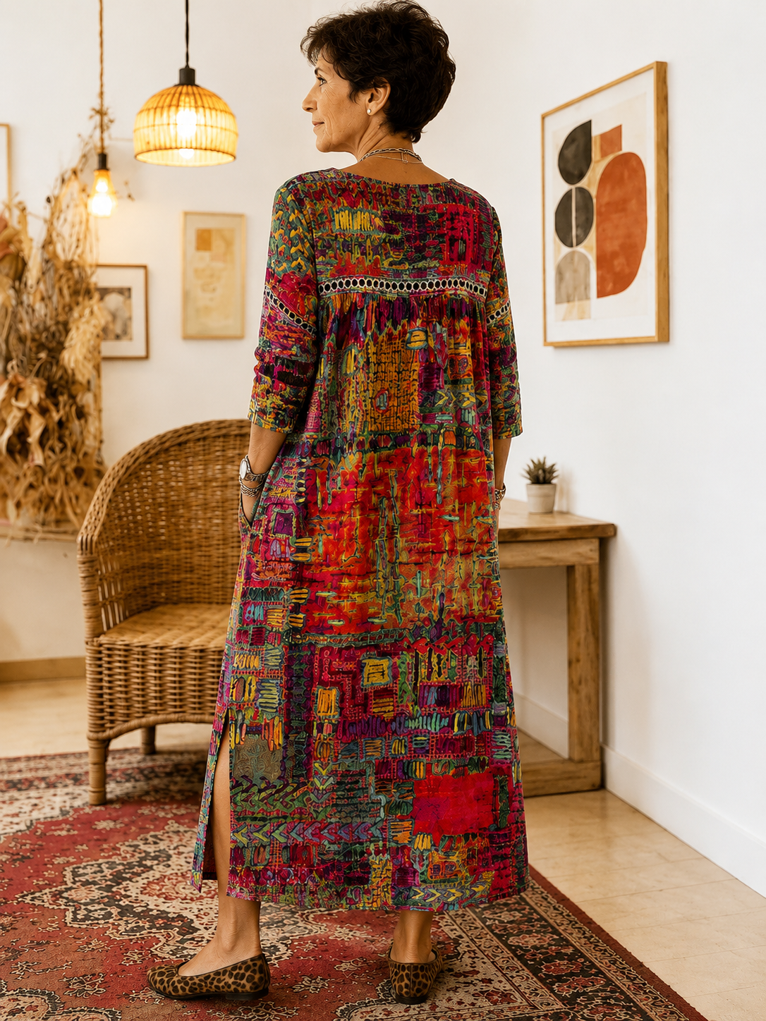 Matilda | Vestido Denim con Patchwork Étnico