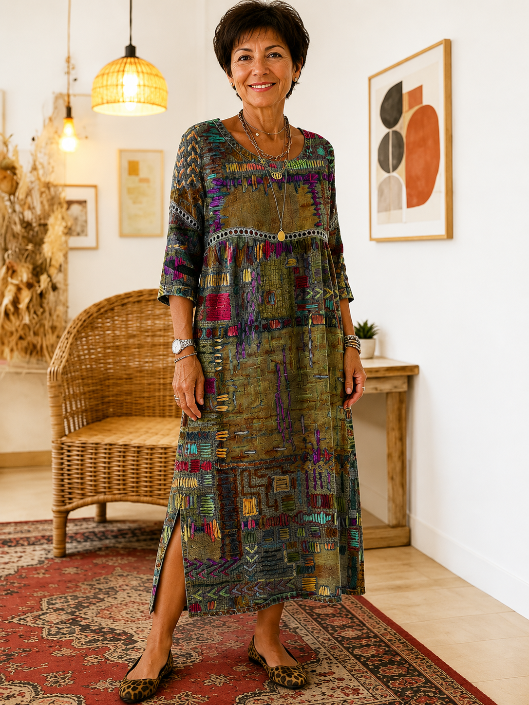 Matilda | Vestido Denim con Patchwork Étnico