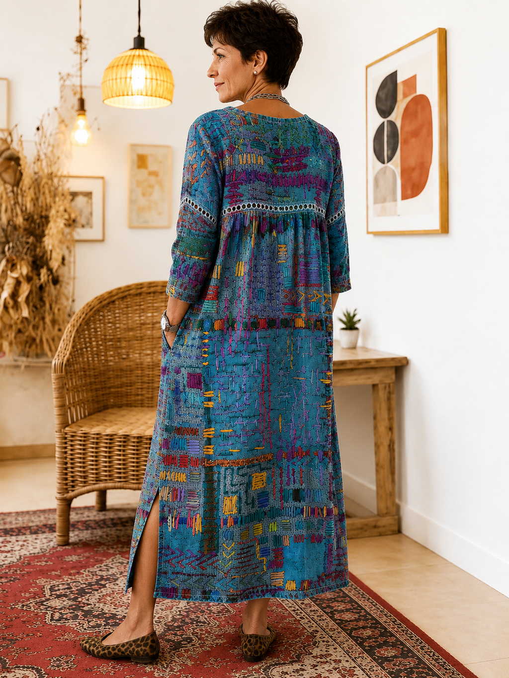 Matilda | Vestido Denim con Patchwork Étnico