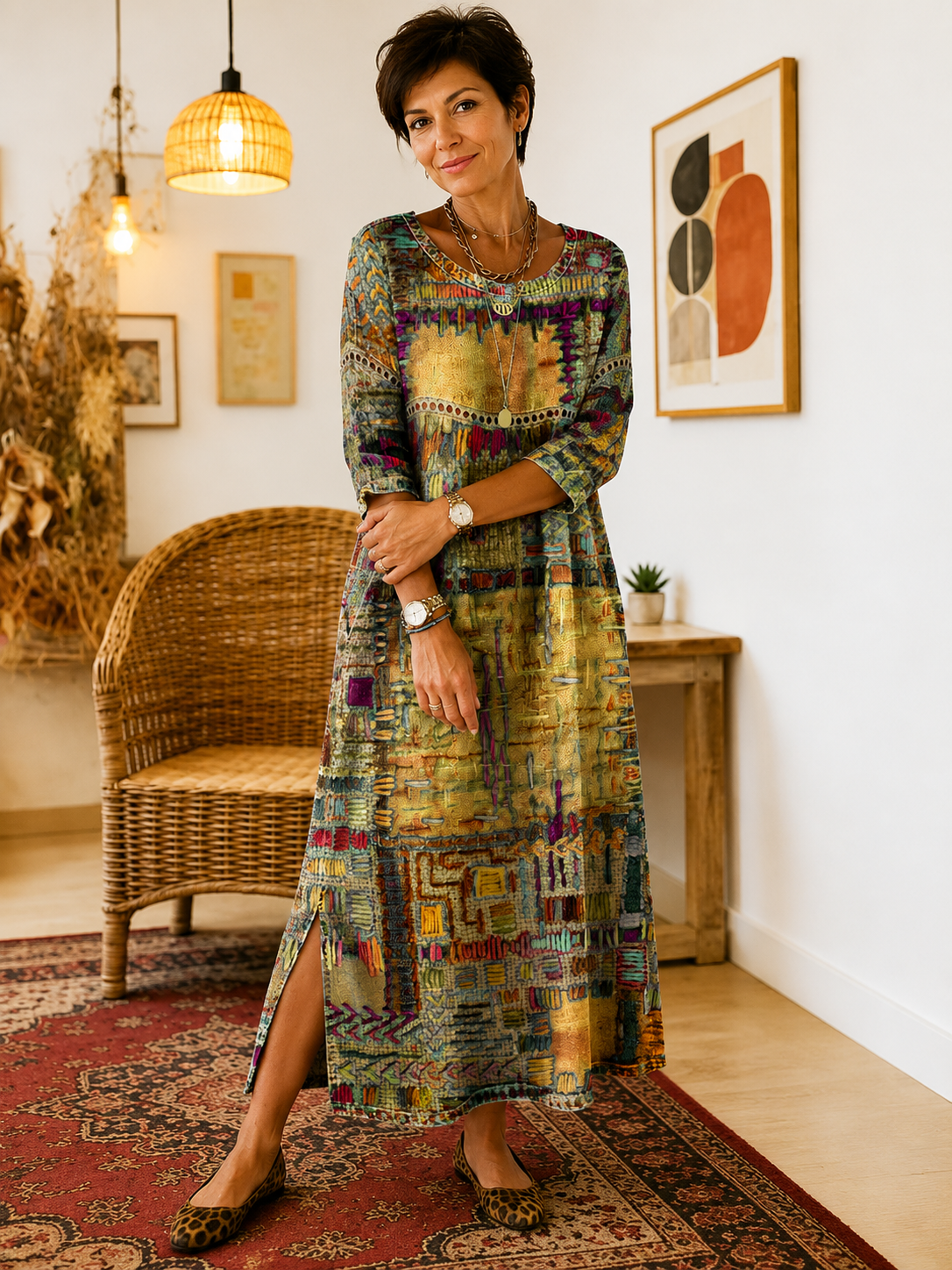 Matilda | Vestido Denim con Patchwork Étnico