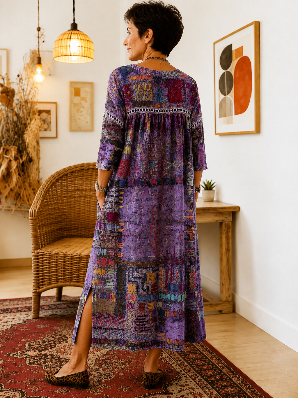 Matilda | Vestido Denim con Patchwork Étnico