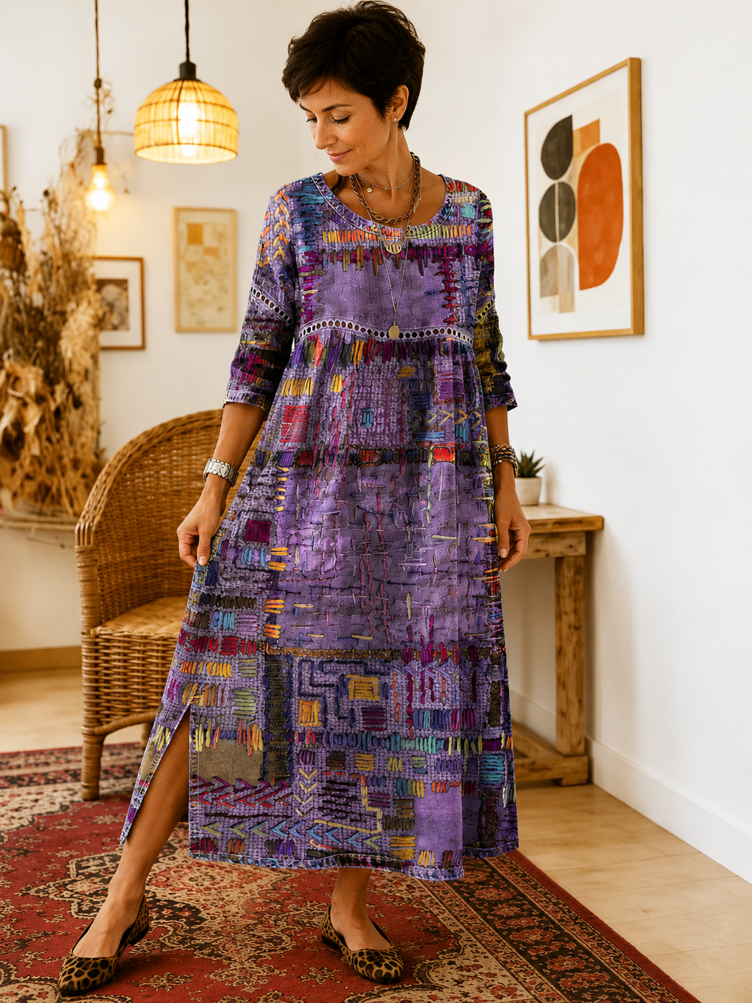 Matilda | Vestido Denim con Patchwork Étnico