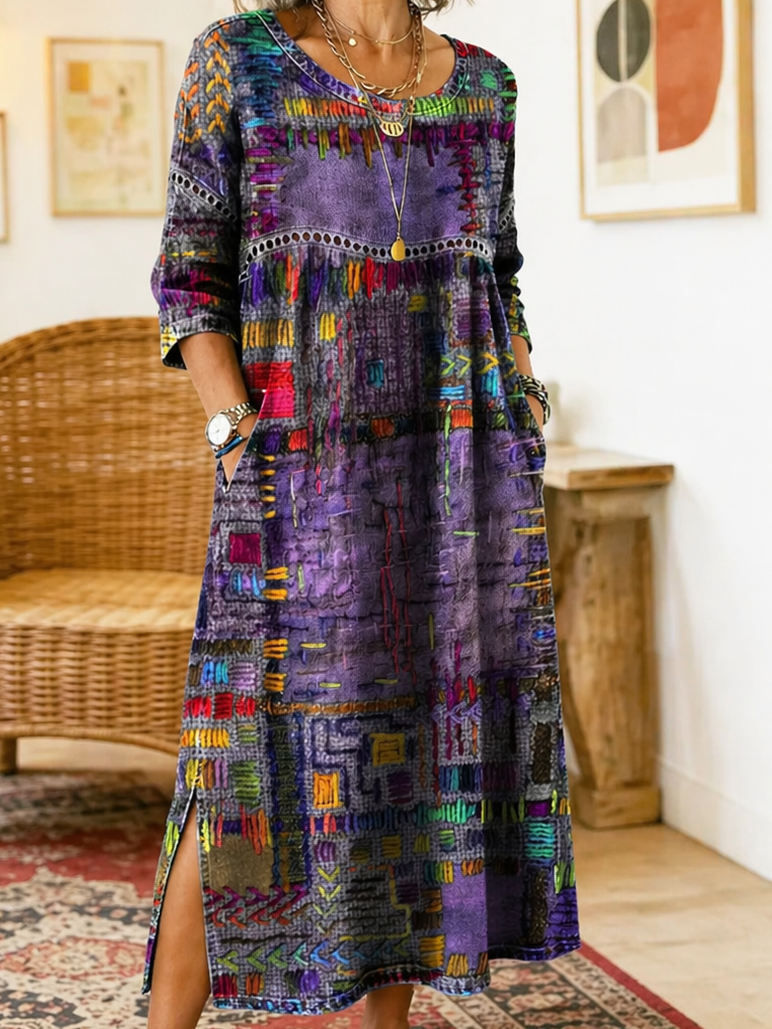 Matilda | Vestido Denim con Patchwork Étnico