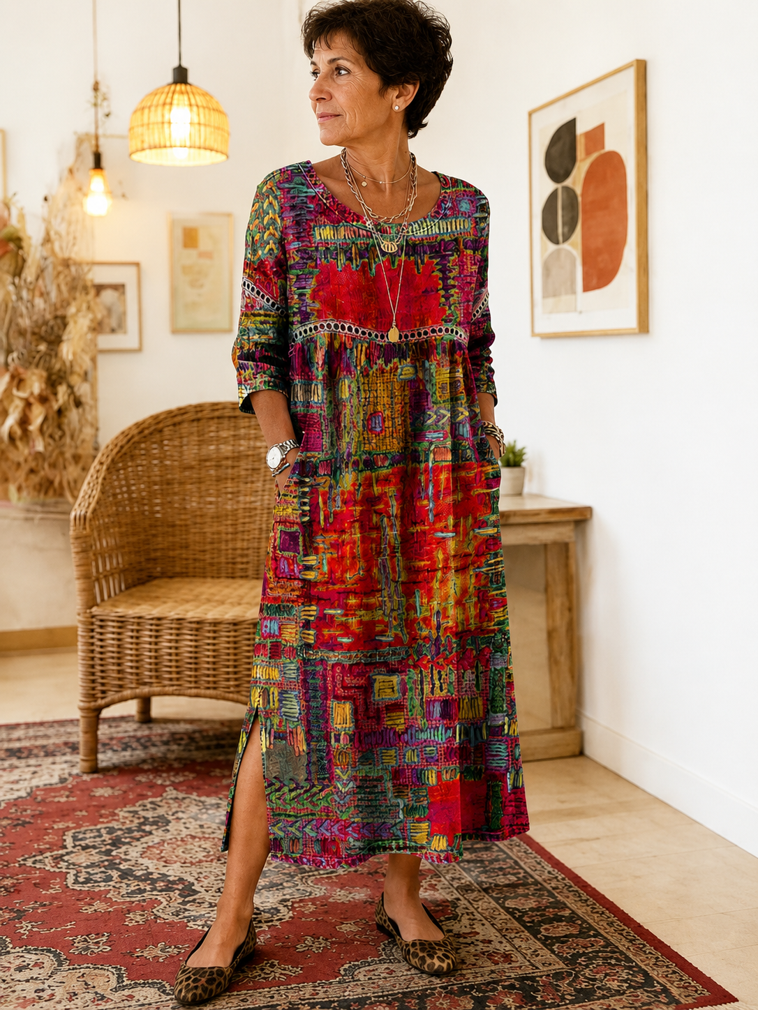 Matilda | Vestido Denim con Patchwork Étnico